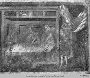 Der Heilige Nikolaus, thronend, mit den Heiligen Cosmas und Damian : Szenen aus dem Leben des Heiligen Nikolaus : Der Heilige Nikolaus rettet Adeodatus vor dem heidnischen Fürsten