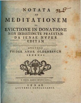 Notata ad Meditationem de evictione in donatione non indistincte praestanda, Jenae nuper editam