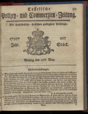 21tes Stueck, Montag den 25ten May 1795