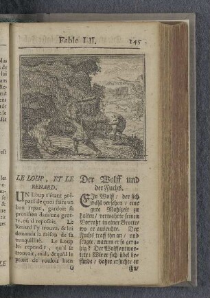Fable LII. : Le Loup, et le renard. Der Wolff und der Fuchs.
