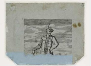 Stehender Mann mit Hut und Axt