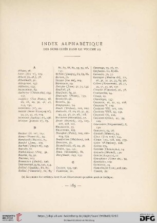 Index alphabétique des noms cité dans le volume