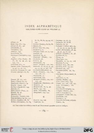 Index alphabétique des noms cité dans le volume