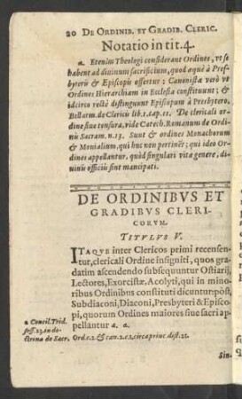 De Ordinibus Et Gradibus Clericorum. Titulus V.