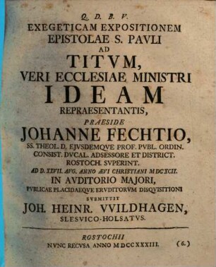 Exegeticam expositionem epistolae S. Pauli ad Titum, veri ecclesiae ministri ideam repraesentantis