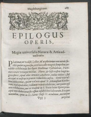 Epilogus Operis, Et Magiae universalis Naturae & Artis adumbratio.