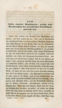 289-309 Ueber einzelne Wohlthaten, welche das Christenthum der menschlichen Gesellschaft gebracht hat I.
