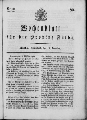 Nr. 50, Ausgabe vom 13. Dezember 1851