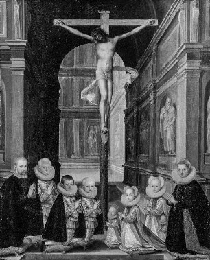 Kurfürst Christian I. und seine Familie den Gekreuzigten anbetend