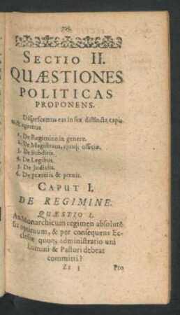 Sectio II. Quaestiones Politicas Proponens.