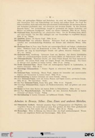 Arbeiten in Bronze, Silber, Zinn, Eisen und anderen Metallen (Nr. 602-707)
