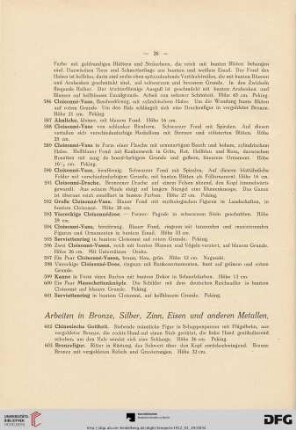 Arbeiten in Bronze, Silber, Zinn, Eisen und anderen Metallen (Nr. 602-707)