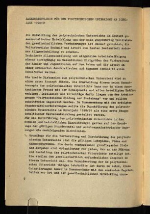 Rahmenrichtlinie für den polytechnischen Unterricht ab Schuljahr 1990/91