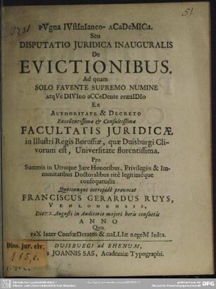 Seu Disputatio Iuridica De Evictionibus