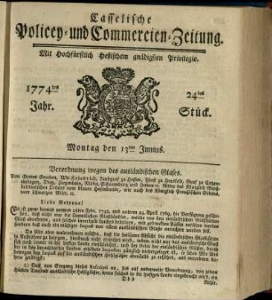 24tes Stueck, Montag den 13ten Junius 1774