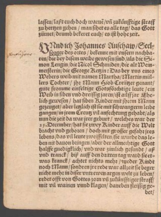 Unnd ich Johannes Anschaw/ Seelsorger des ortes/ bekenne mit unsern nachbarn/ ...