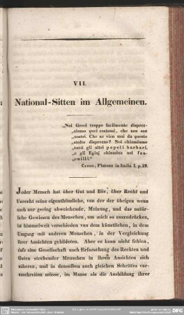 VII. National-Sitten im Allgemeinen
