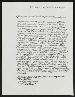 Brief von Otto Hettner an Gerhart Hauptmann