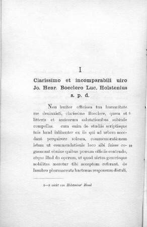 I. Clarissimo et incomparabili uiro Jo. Henr. Boeclero Luc. Holstenius s. p. d.