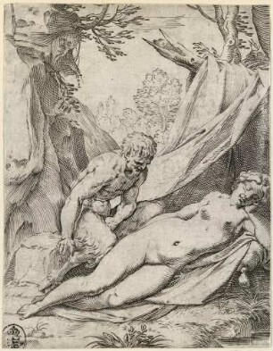 Satyr beobachtet schlafende Nymphe ... aus der Folge "Lascivie"