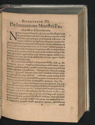 Disputatio VI. De Intentione Ministri Eucharistiae dispensatoris.