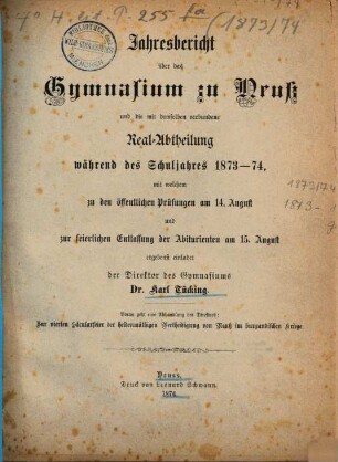 Jahresbericht. 1873/74