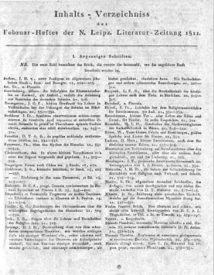 Monatsregister Februar 1811