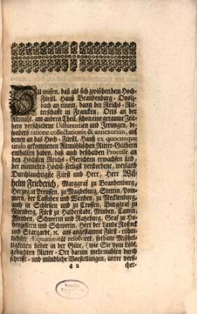 Collectations-Recess Zwischen dem Hoch-Fürstl. Hauß Brandenburg-Onolzbach, Und dem Ritter-Ort Altmühl : Abgeschlossen den 23. Apr. 1725