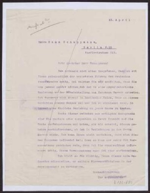 Schreiben an Hans Schuppmann (Brief)