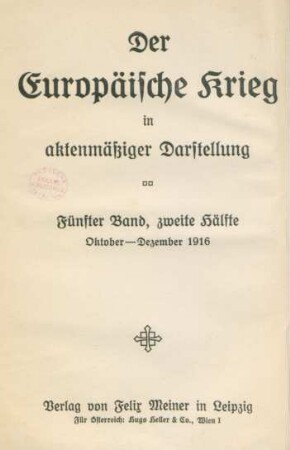 Bd. 5, Hälfte 2: Oktober - Dezember 1916