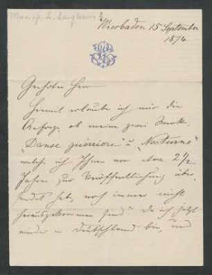 Brief an Musikverlag Ed. Bote und G. Bock : 15.09.1874