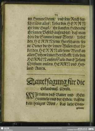 Dancksagung für die Erkandnuß Christi