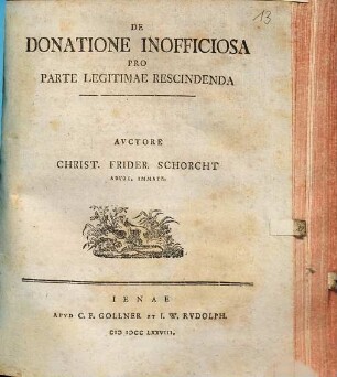 De donatione inofficiosa pro parte legitimae rescindenda : dissertatio