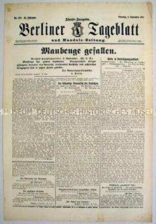 Berliner Tageblatt zur Einnahme von Maubeuge durch deutsche Truppen