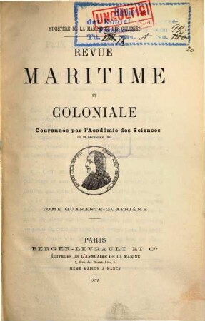 Revue maritime et coloniale. 44. 1875
