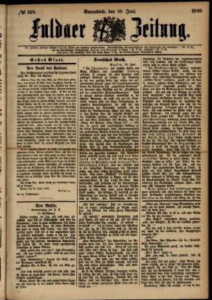 Erste Ausgabe vom Samstag, den 30. Juni 1888.