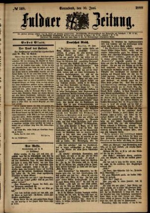 Erste Ausgabe vom Samstag, den 30. Juni 1888.