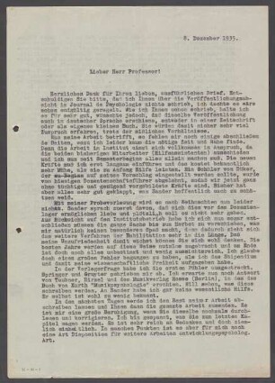 [Brief von Julius Bahle an Otto Selz vom 08. Dezember 1935]