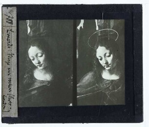 da Vinci, Felsgrottenmadonna (Paris Louvre INV 777),da Vinci, Felsgrottenmadonna (London National Gallery NG1093) : Kopf der Madonna (links und rechts)