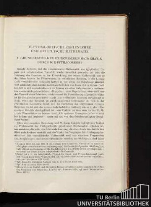 VI. Pythagoreische Zahlenlehre und Griechische Mathematik