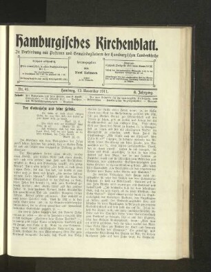 Nr. 46. Hamburg, 12. November 1911. 8. Jahrgang.
