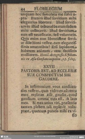 XXVII. Pastoris Est, Ad Ecclesiae Suae Conspectum Sibi Gaudere