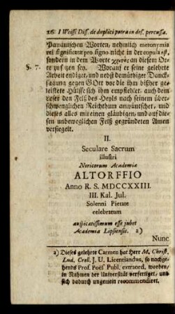II. Seculare Sacrum illustri Novicorum Academiae Altorffio Anno R. S. MDCCXXIII. III. Kal. Jul. Solenni Pietate celebratum
