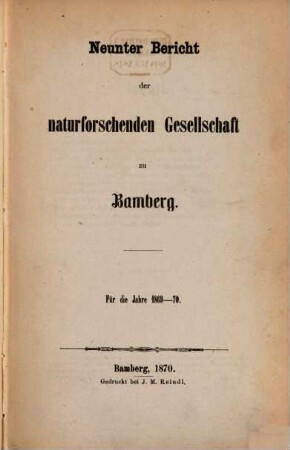 Bericht. 9. 1869/70. - 1870
