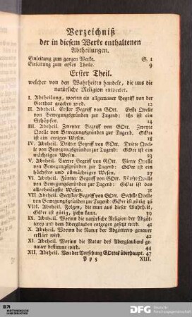 Verzeichniß der in diesem Werke enthaltenen Abtheilungen.