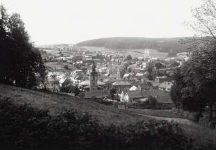 Zella-Mehlis, Stadtteil Zella : Zella-Mehlis. Stadtteil Zella mit Stadtkirche St. Blasius. Blick vom Köpfchen nach Westen