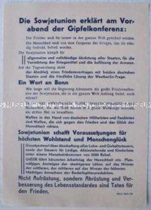 Propagandaflugblatt gerichtet an die Bundesrepublik Deutschland mit einem Aufruf zur Abrüstung