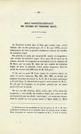 Deux propriétes générales des courbes du troisième degré.