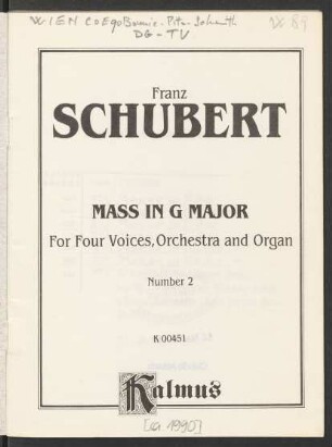 Mass in G major : for four voices, orchestra and organ : number 2