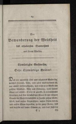 Die Bewunderung der Weisheit des erhabensten Baumeisters aus seinen Werken.